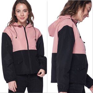 Colorblock WIndbreaker Jacket  pink  and white